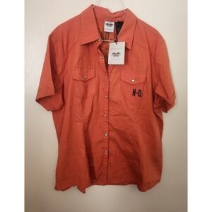 Harley Davidson Short Sleeve Button Down Shirt mens Orange Size 1W‎ NWT